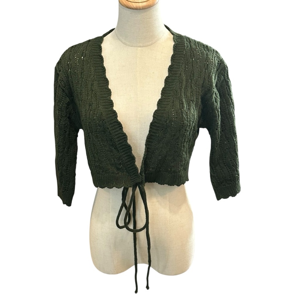 Y2K Crochet Cropped Front Tie Cardigan M Whimsigoth Forest Fairy Grunge‎ Cottage